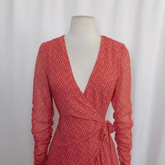 ALLSAINTS Flores Heart Print Wrap Dress Ruched Ruffle Red All Saints X-Small - Picture 4 of 16